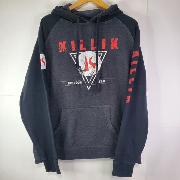 Killik Hoodie Mens Large Black Red Pullover Sweatshirt Outdoor Hiking Hunting - Picture 1 of 9